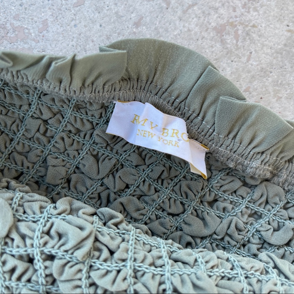 Ramy Brook Smocked Popcorn Stretch Tube Top in Olive, Fits a Large - Picture 4 of 4